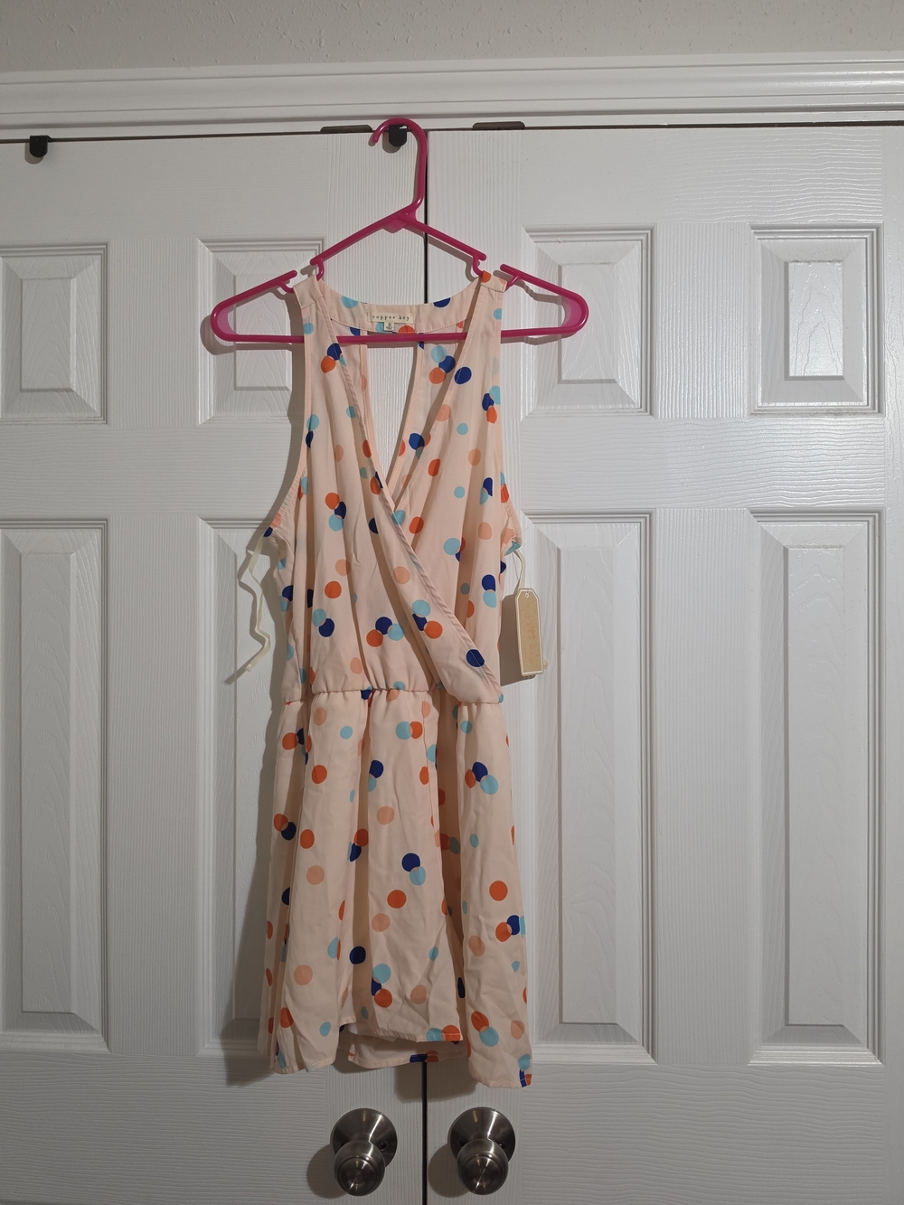 NWT Copper Key Peach Multicolor Confetti Polka Dot Sleeveless Romper - Size S